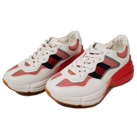GUCCI SNEAKERS RHYTON WHITE PINK WEB DETAIL MESH SHOES sz 37 G 7 US - Picture 4 of 16